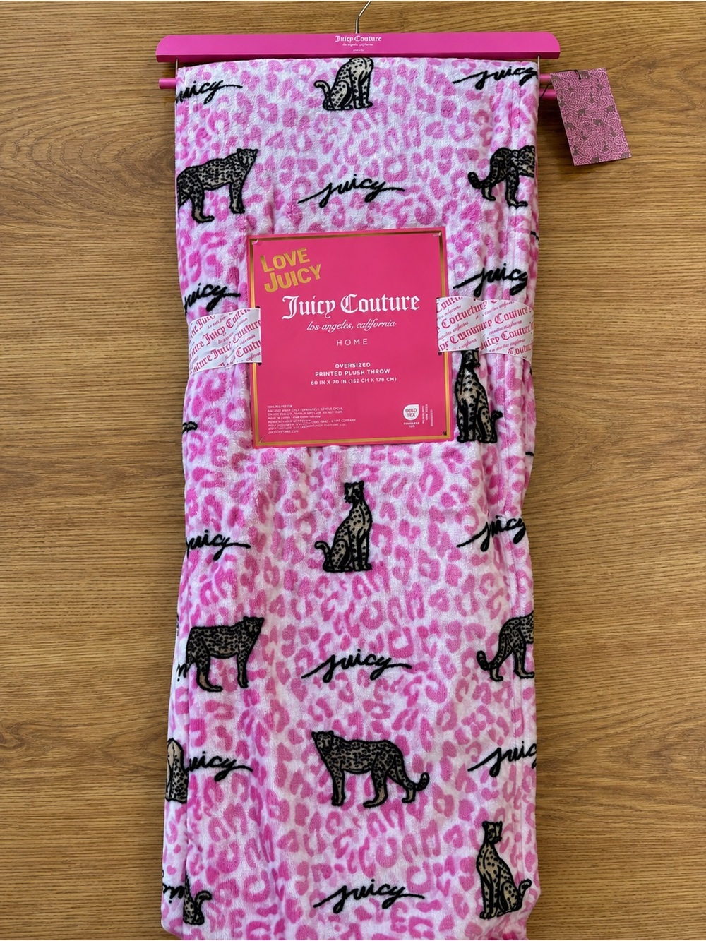 Juicy Couture Pink Leopard Print Oversized Plush Throw